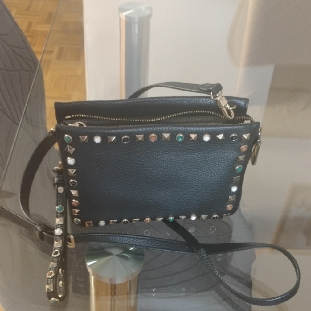 Vince Camuto Black Leather Studded Crossbody Bag